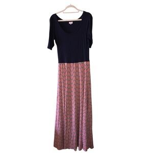LuLaRoe Anna Black and Pink Maxi Dress